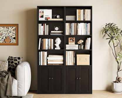 Black Six Tier Floor Standing Bookshelf With Doors-1