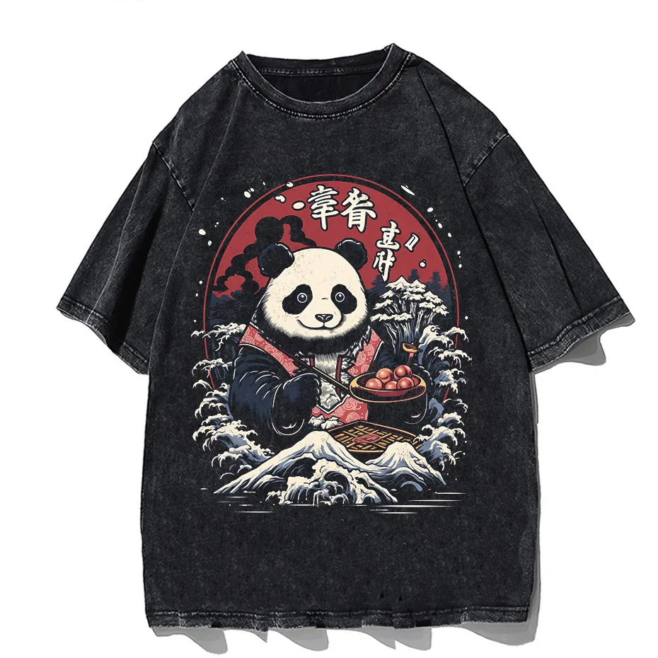 Japanese Style Panda Hip-Hop Retro Distressed T-Shirt-0