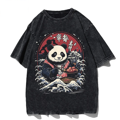 Japanese Style Panda Hip-Hop Retro Distressed T-Shirt-0