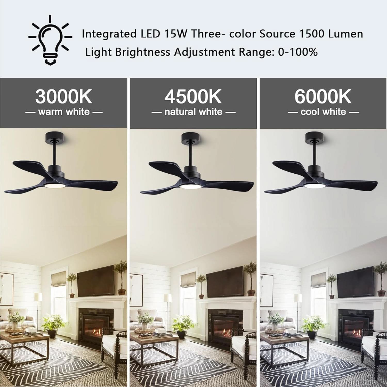 52 Inch Wood Ceiling Fan With Remote And Light Kit Black-3