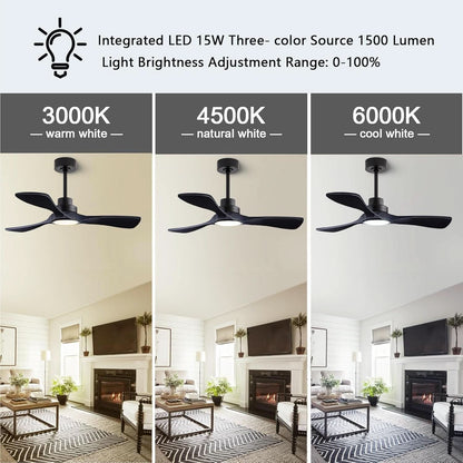 52 Inch Wood Ceiling Fan With Remote And Light Kit Black-3