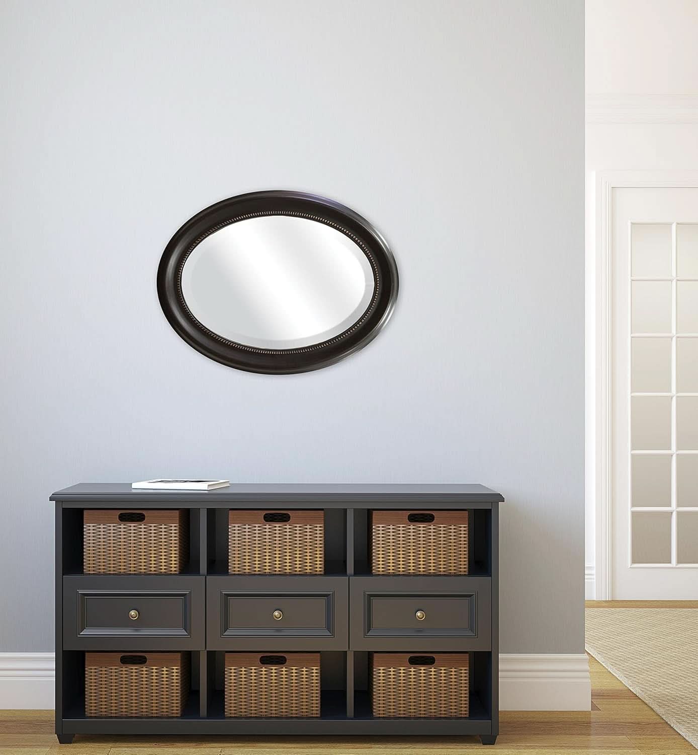 Bronze Oval Wall Mirror 22.5 By 29.5 Inches With Beaded Inner Edge Vertical Or Horizontal Mount-3