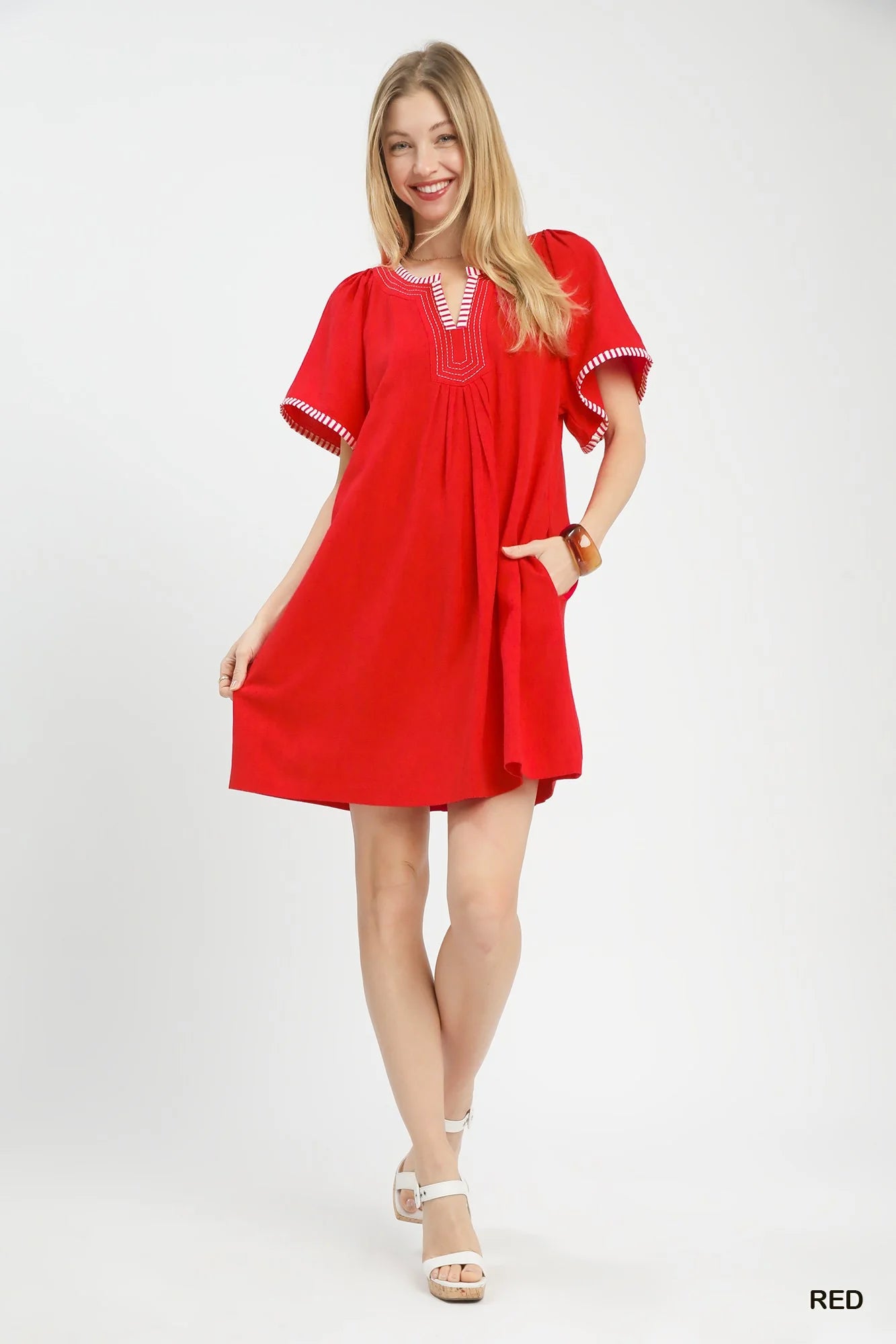 Umgee Linen Trim Tunic Dress-4