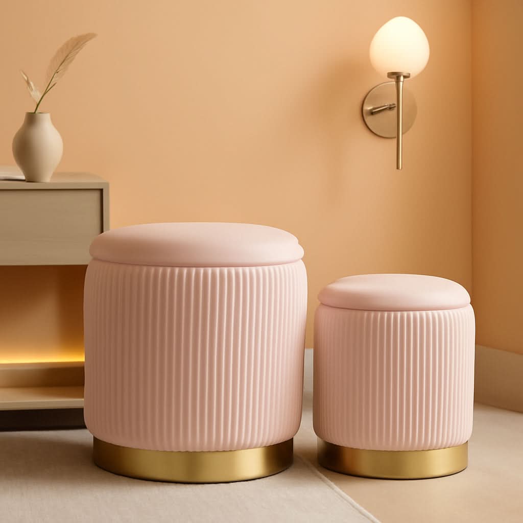 Bubblegum Pink Velvet Circular Ottoman With Storage-0