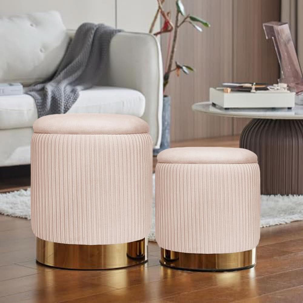 Bubblegum Pink Velvet Circular Ottoman With Storage-3