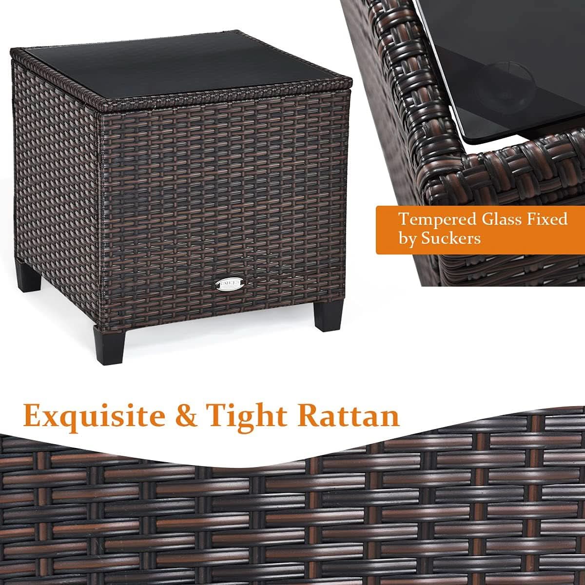 3 Piece Patio Furniture Set White PE Rattan Wicker Outdoor Sofa Set With Washable Cushions And Tempered Glass Tabletop-4