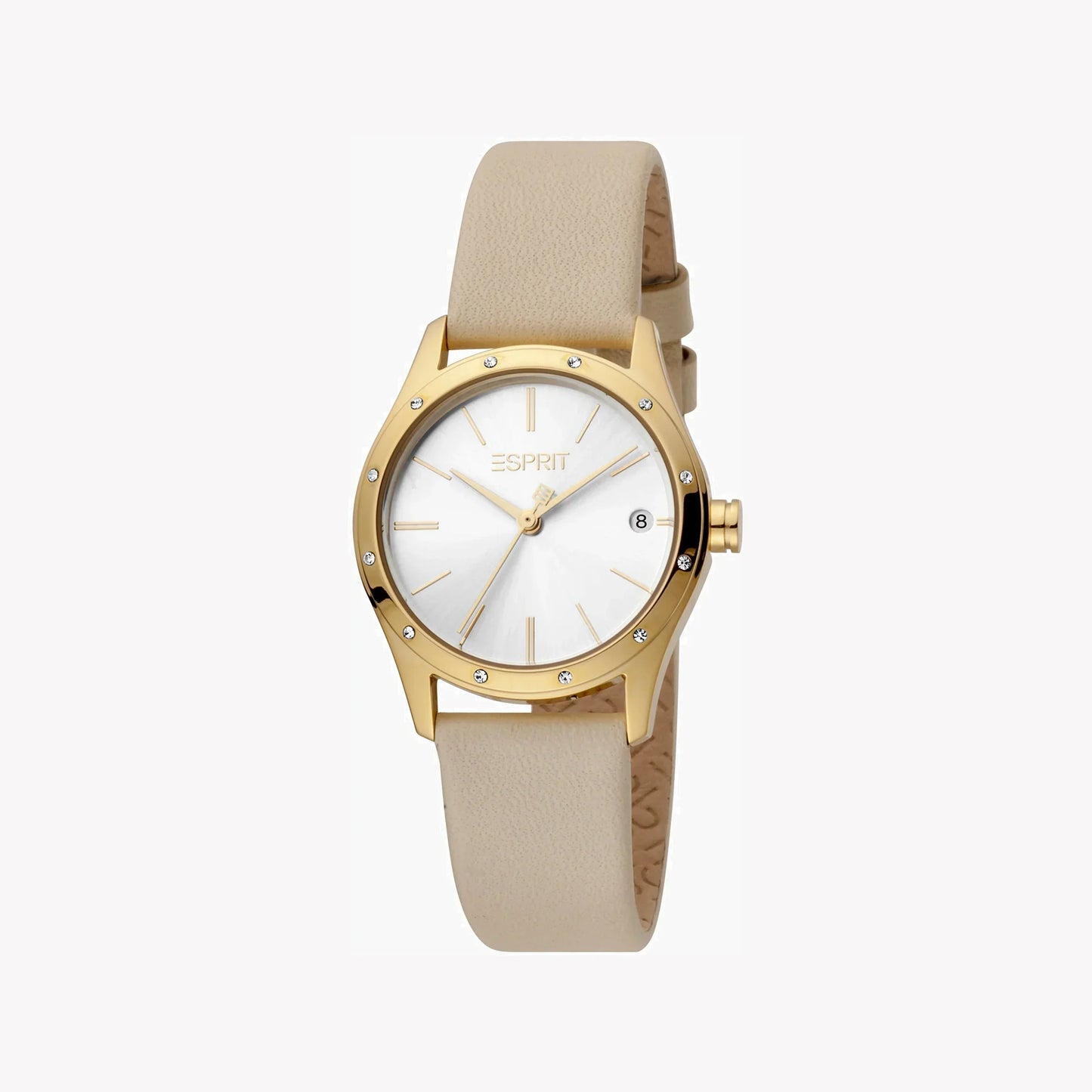 Esprit Women's Beige Leather Watch, Silver Dial | Es1l084m0015-1