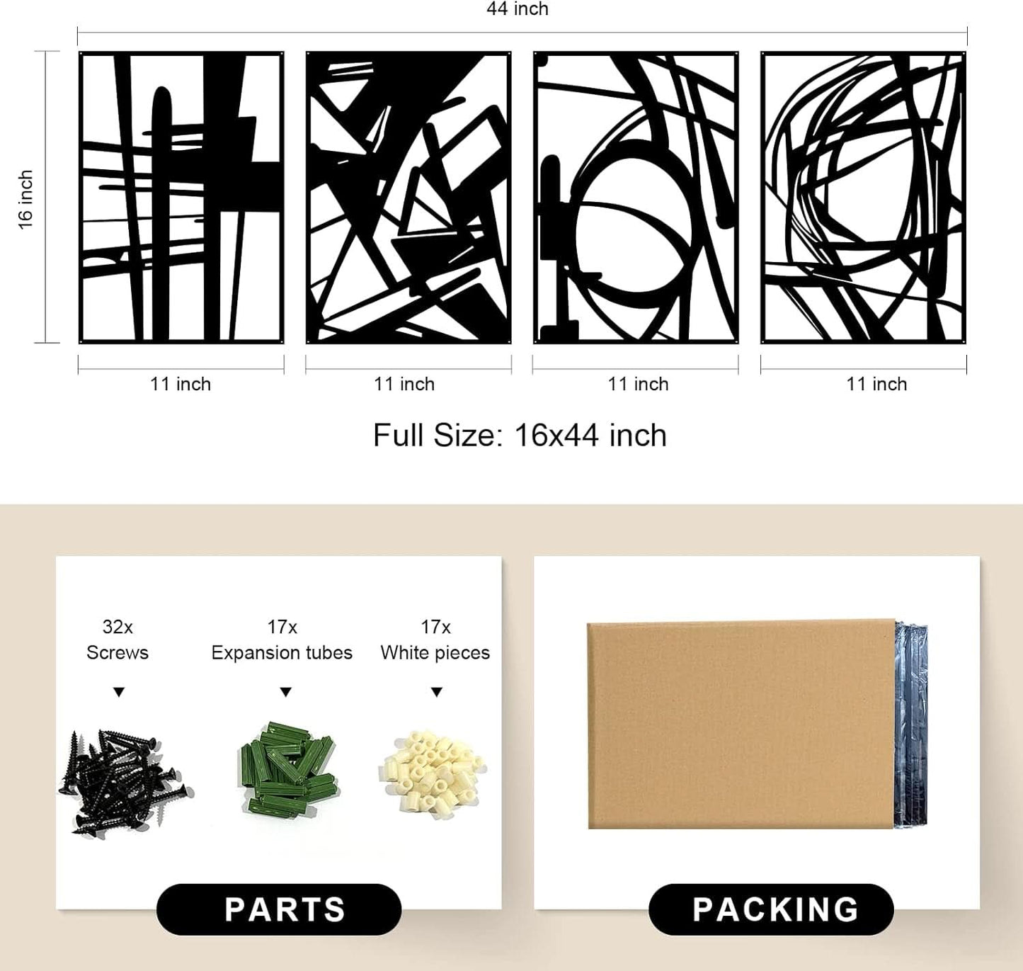 Black Abstract Metal Wall Art 4 Pack Minimalist 3D-4