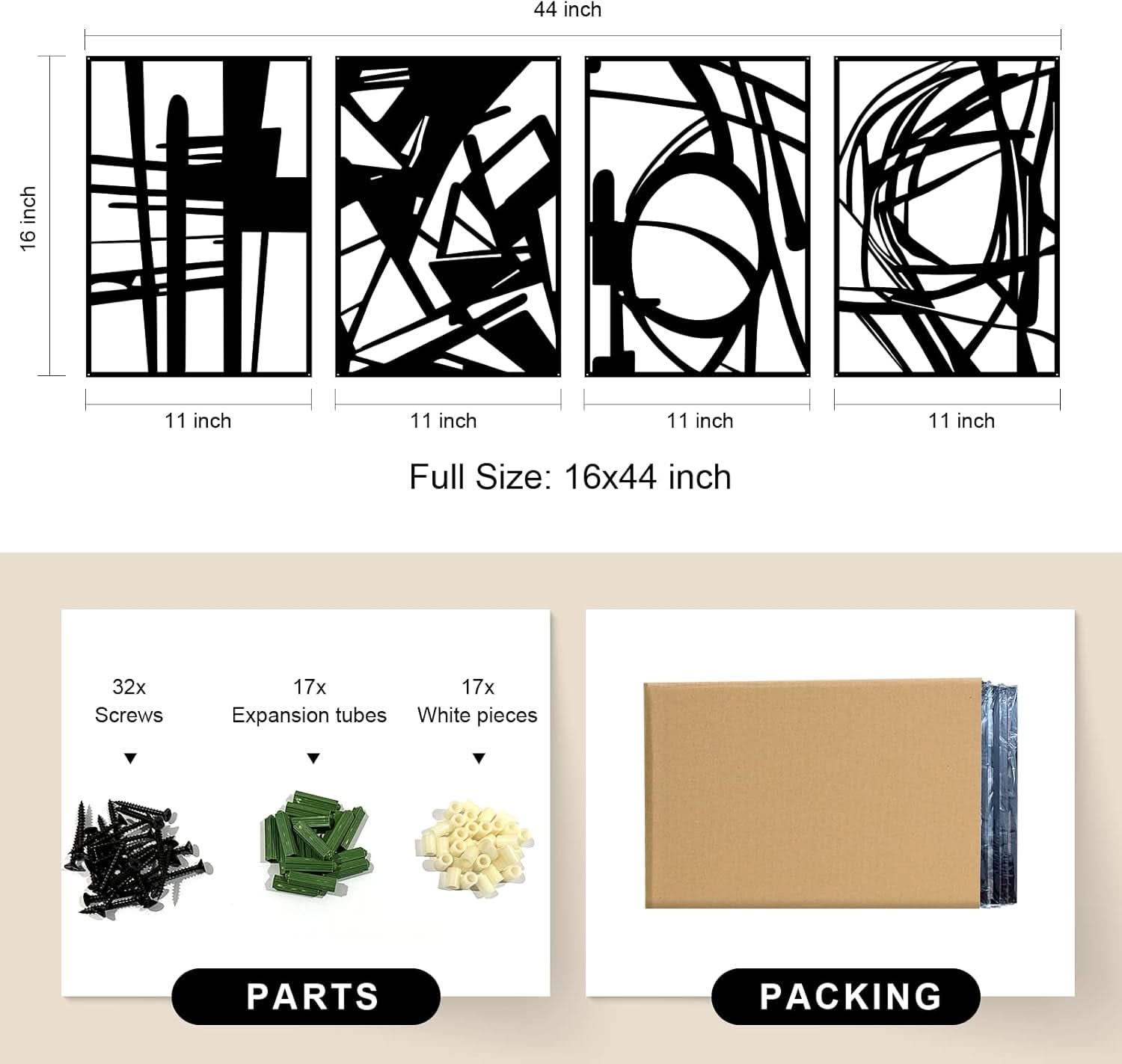 Black Abstract Metal Wall Art 4 Pack Minimalist 3D-4