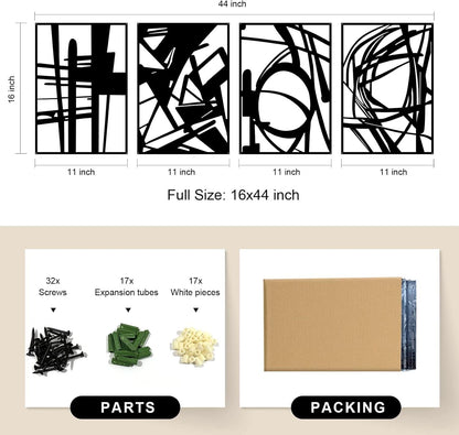 Black Abstract Metal Wall Art 4 Pack Minimalist 3D-4