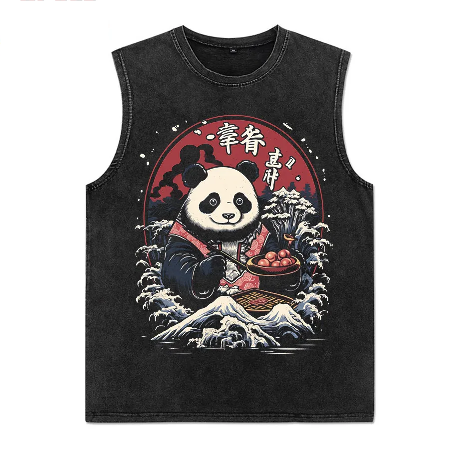 Japanese Style Panda Hip-Hop Retro Distressed T-Shirt-4