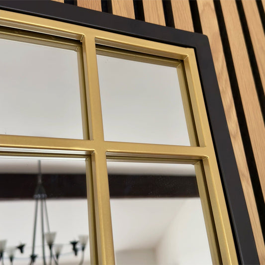 Aimi - Black & Gold Metal Rectangle Window Mirror - 95cm x 120cm-1