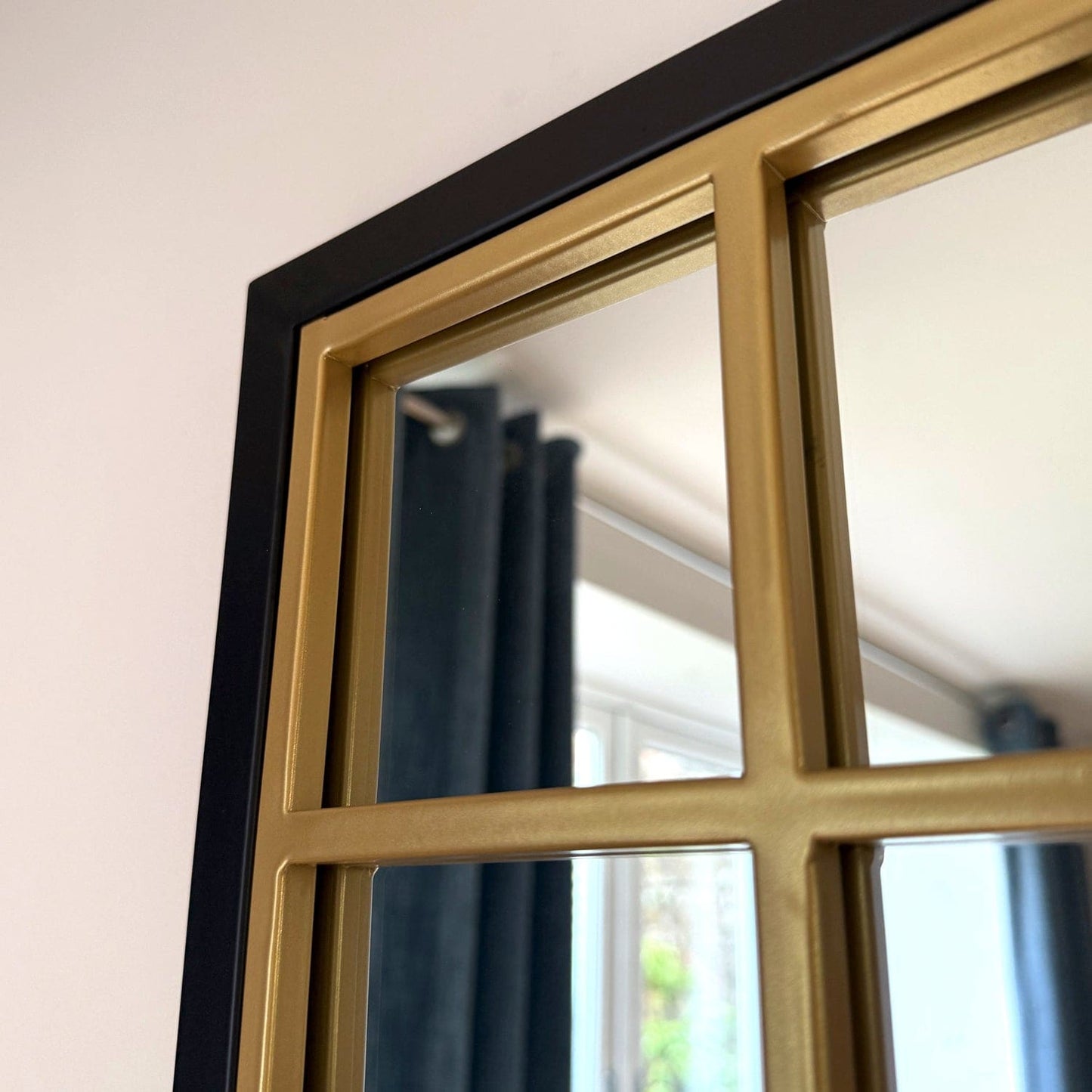 Aimi - Full Length Black & Gold Metal Rectangle Window Mirror - 180cm x 105cm.-4