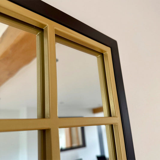 Aimi - Full Length Black & Gold Metal Rectangle Window Mirror - 180cm x 105cm.-1