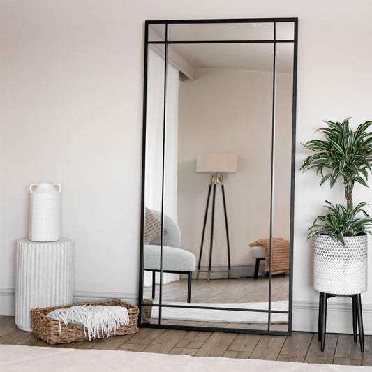 Aimi - Full Length Black Metal Rectangle Window Mirror - 180cm x 90cm