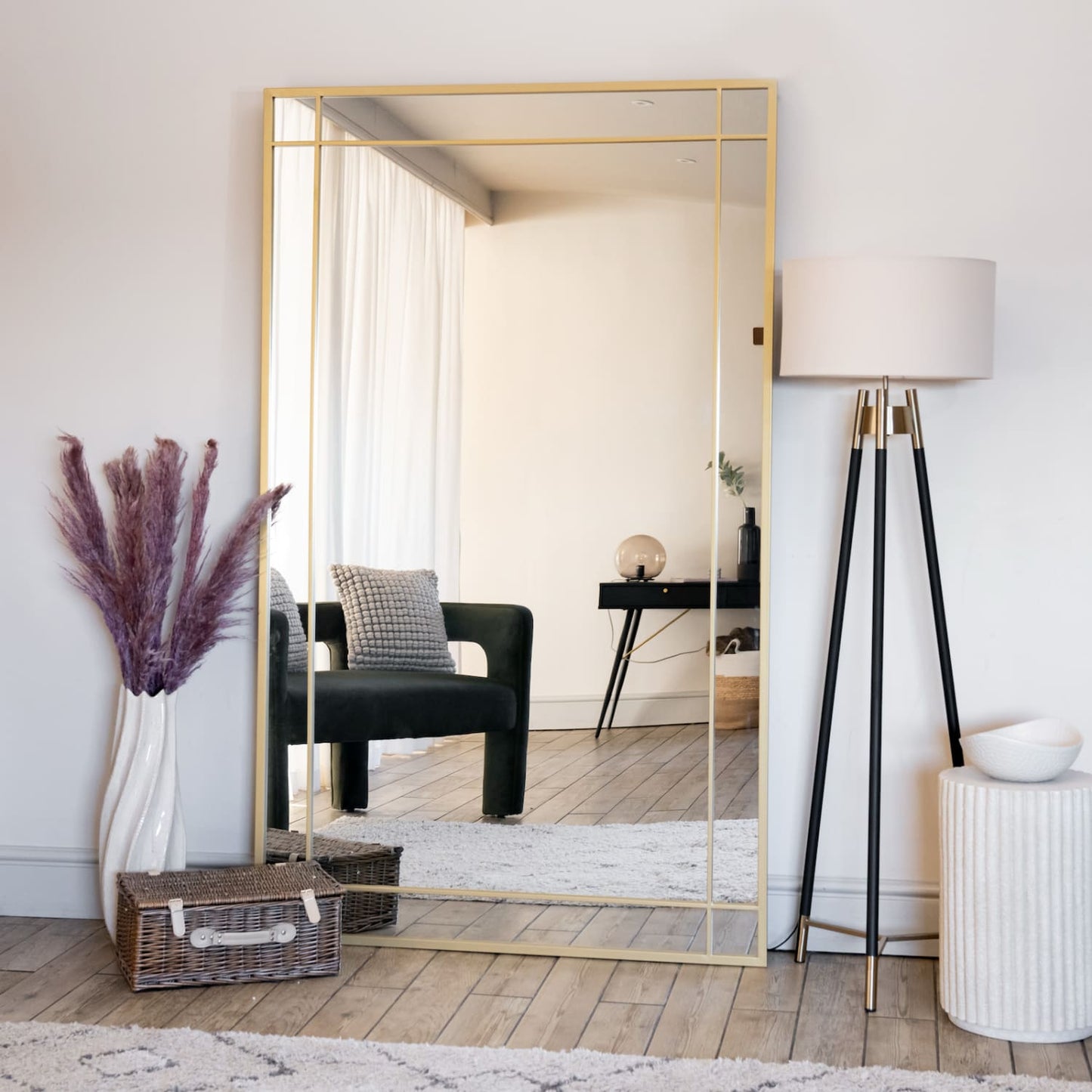 Aimi - Full Length Gold Metal Rectangle Window Mirror - 180cm x 105cm-1