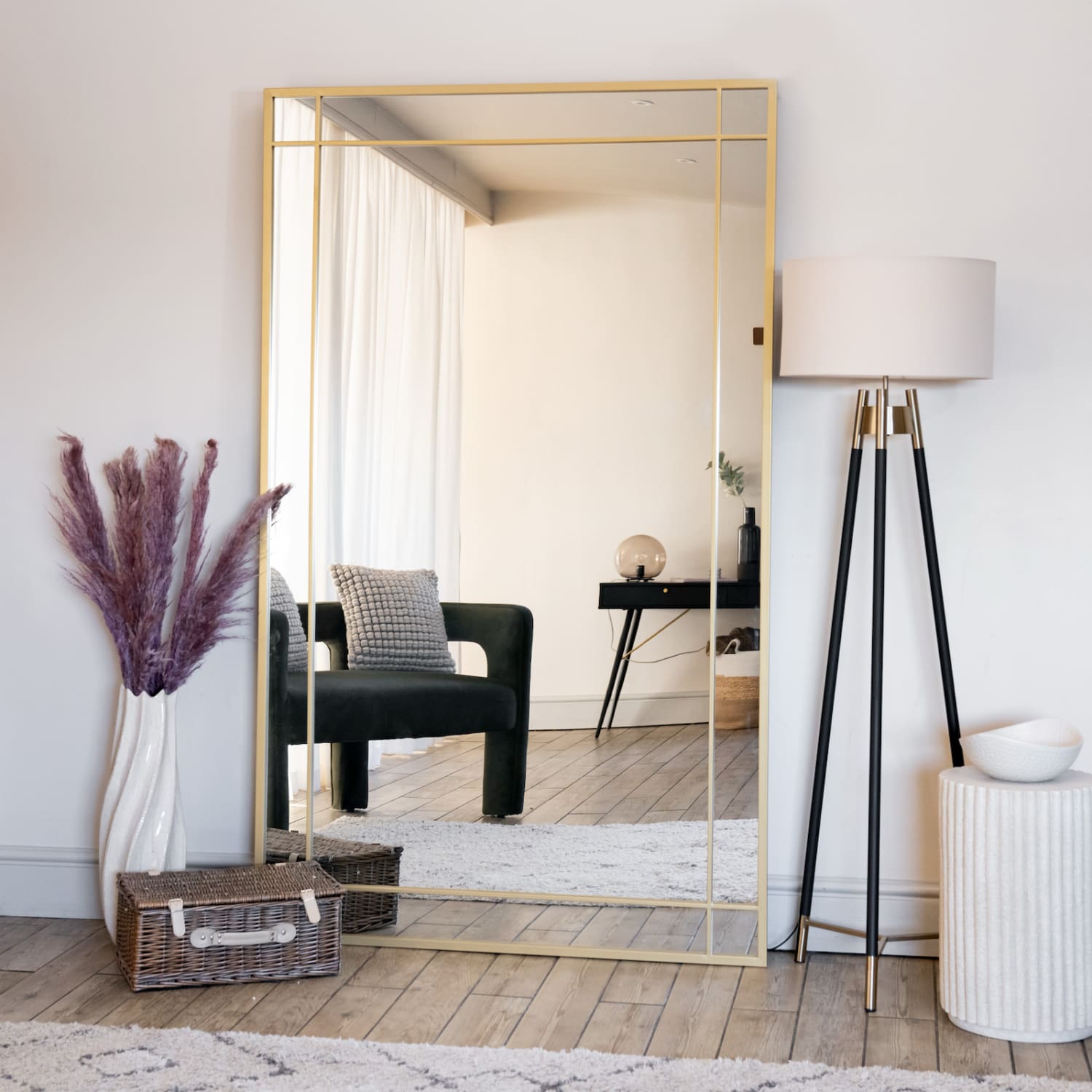 Aimi - Full Length Gold Metal Rectangle Window Mirror - 180cm x 105cm-1