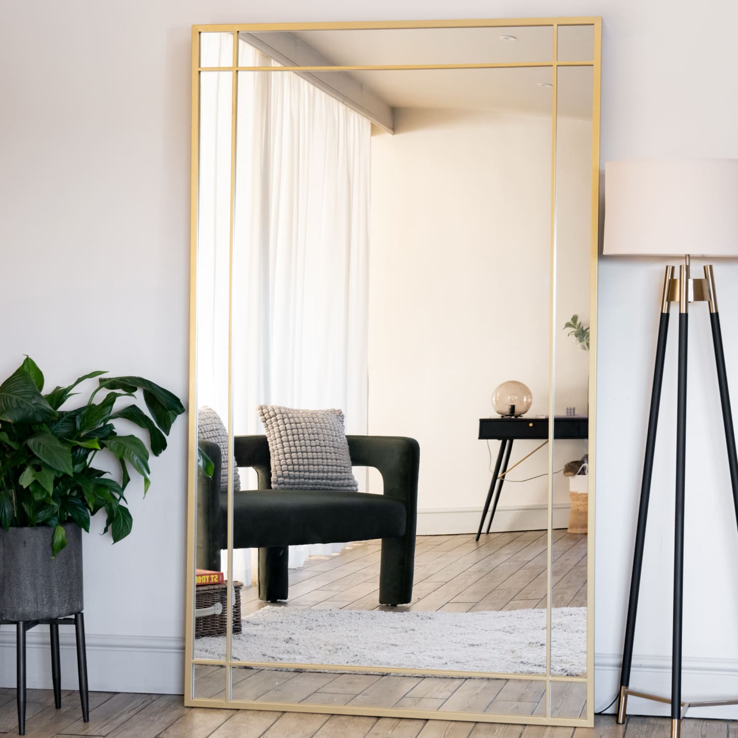 Aimi - Full Length Gold Metal Rectangle Window Mirror - 200cm x 120cm-0