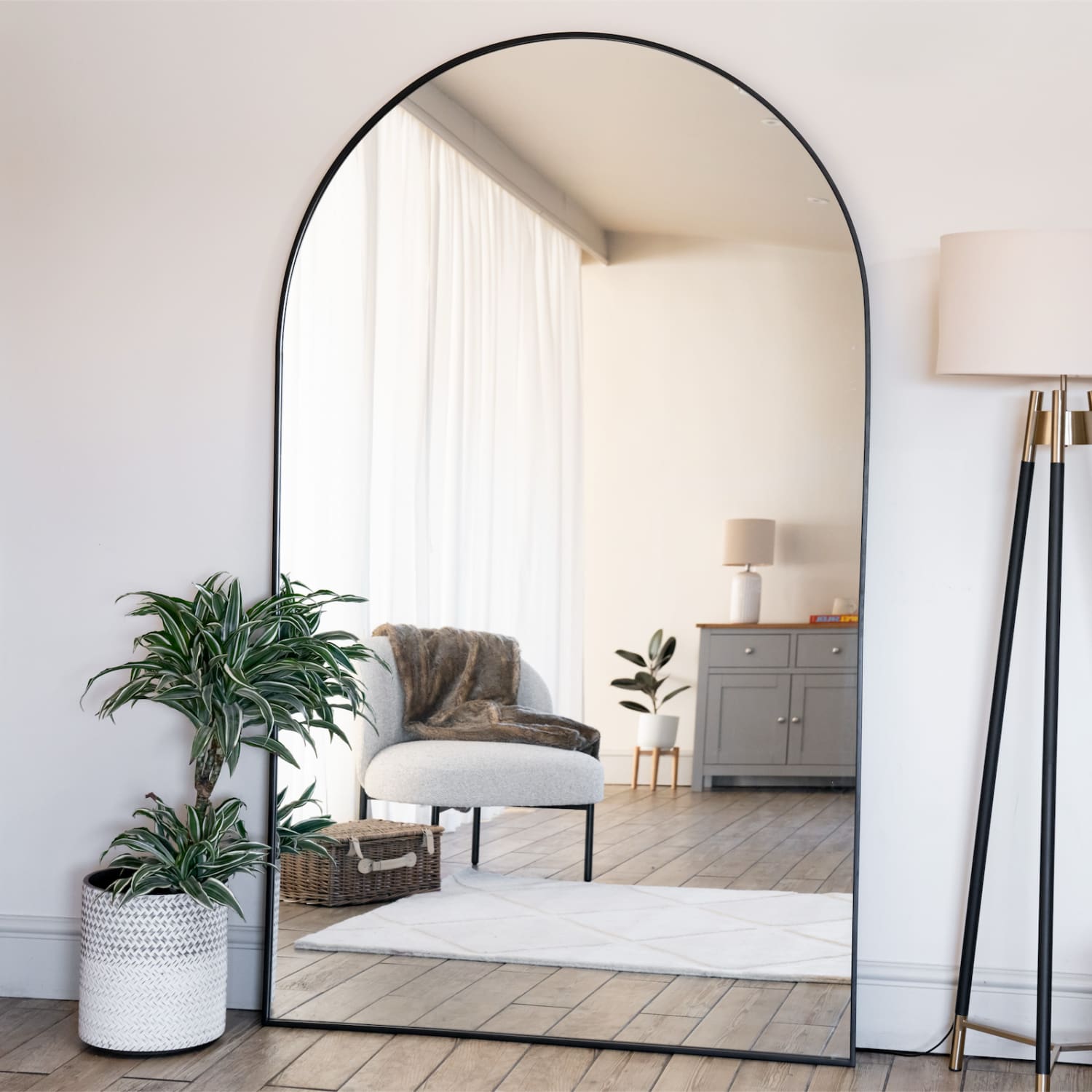 Akiko - Full Length Black Metal Arched Mirror - 180cm x 105cm.-0