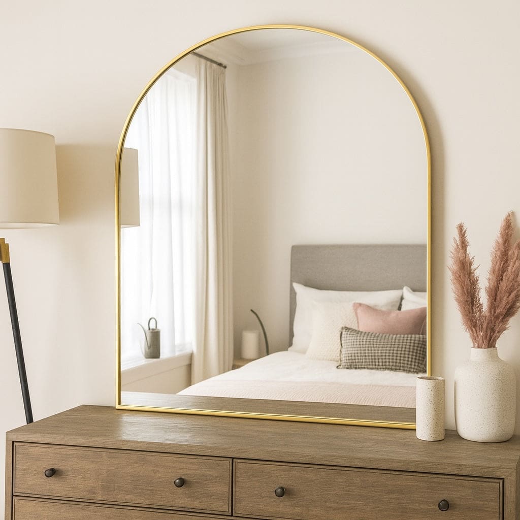 Akiko - Gold Metal Arched Mirror - 120cm x 95cm-1