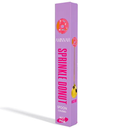 Purple Sprinkle Donut spoon box standing upright against a white background.