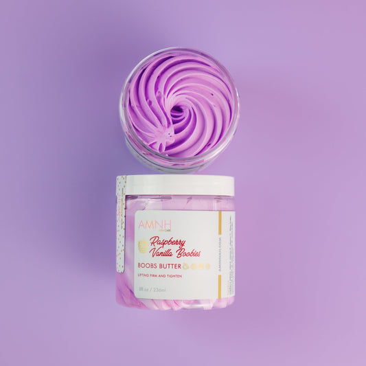 Jar topped with a tall purple whipped swirl on a purple background.