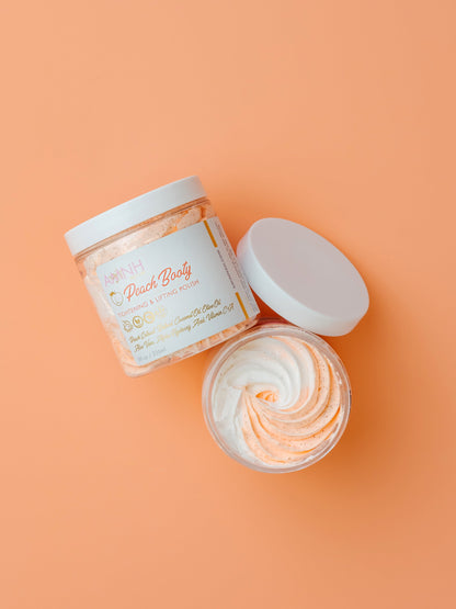 Jar with a white swirl and the lid beside it on peach.