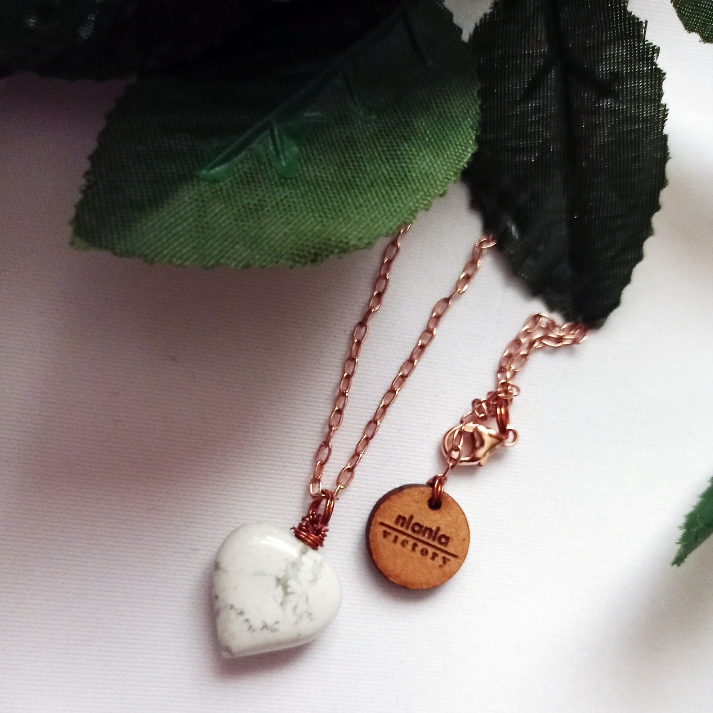 White Howlite Rose Gold necklace, White and Pink Gemstone Necklace, Bloom Collection | by nlanlaVictory-2