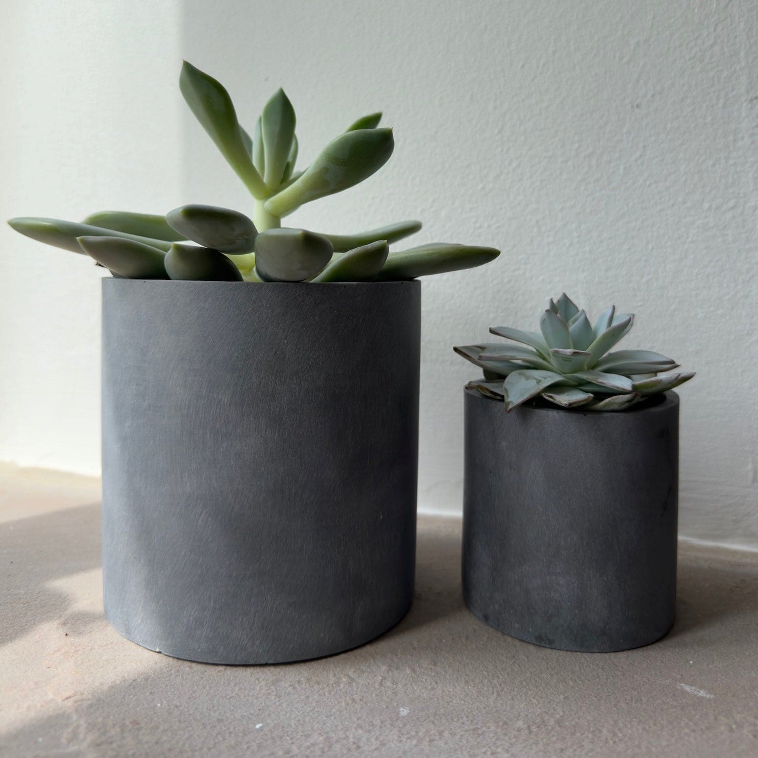 Aurello | Brushed Grey Stone Resin Indoor Plant Pots (Set of 2)-1