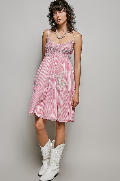 POL Striped Smocked Embroidered Mini Dress-4