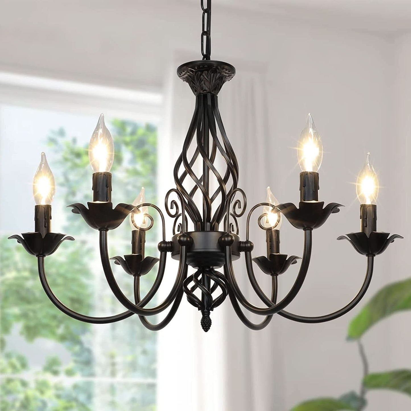 Six Light Matte Black Farmhouse Ceiling Chandelier Fixture-1