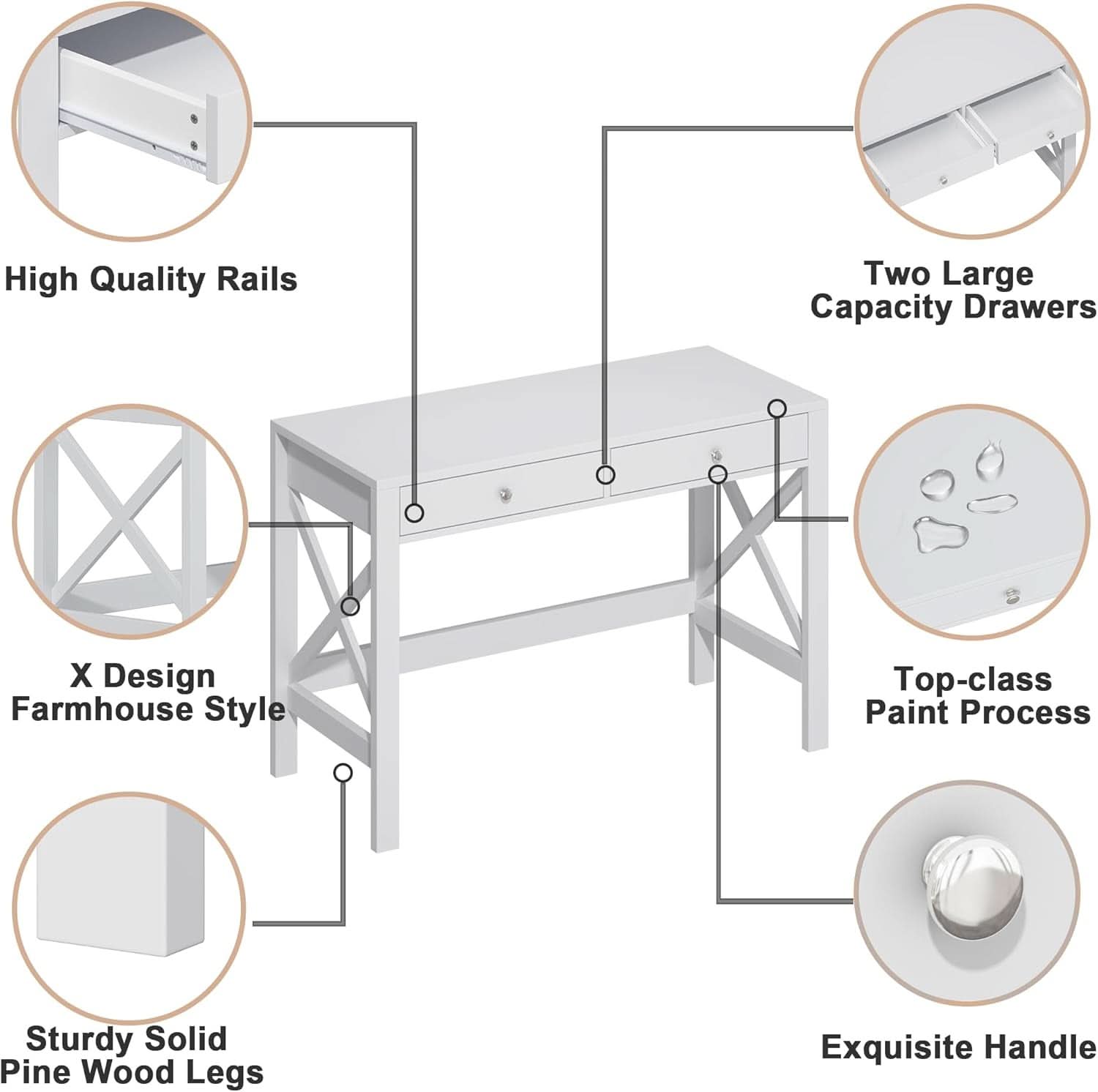 40 Inch White Computer Desk For Home Office Use And Study-4