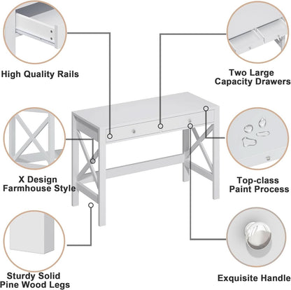 40 Inch White Computer Desk For Home Office Use And Study-4