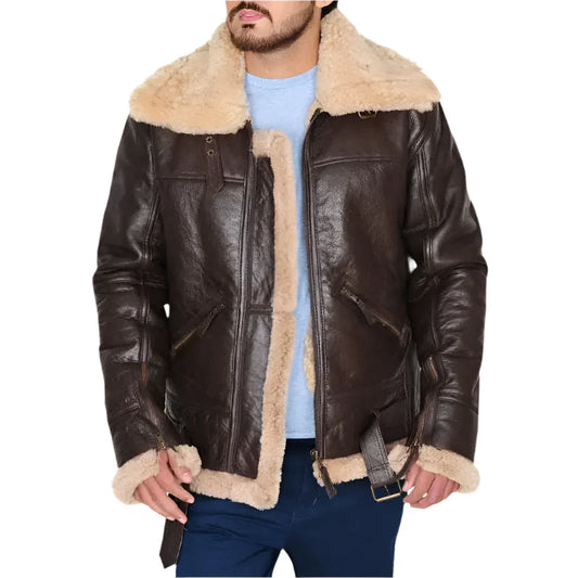 Men’s B3 Brown Shearling Bomber Jacket-0