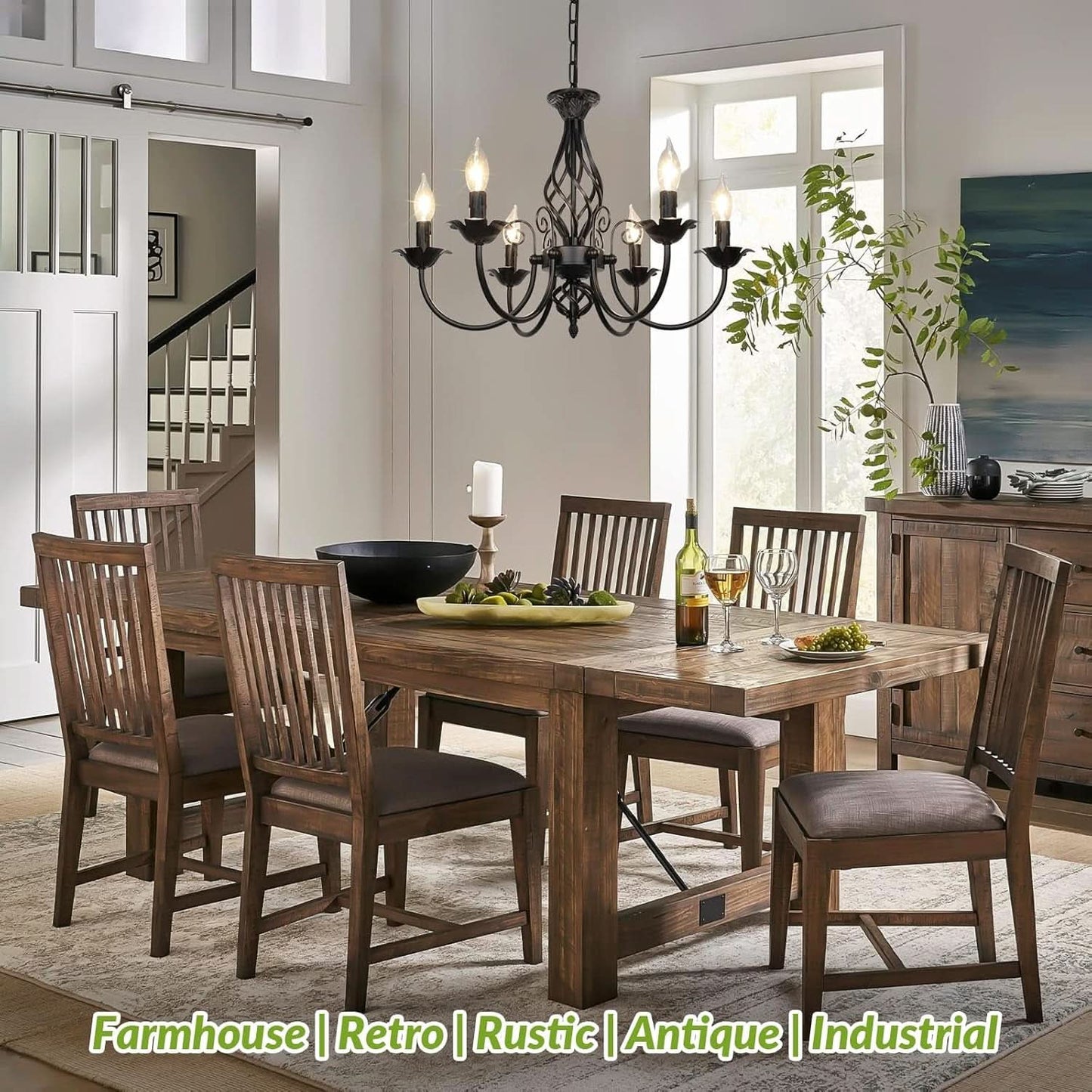 Six Light Matte Black Farmhouse Ceiling Chandelier Fixture-2