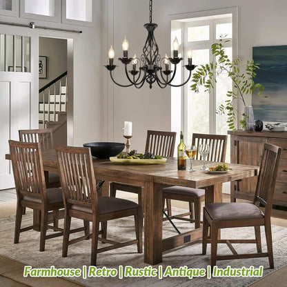 Six Light Matte Black Farmhouse Ceiling Chandelier Fixture-2