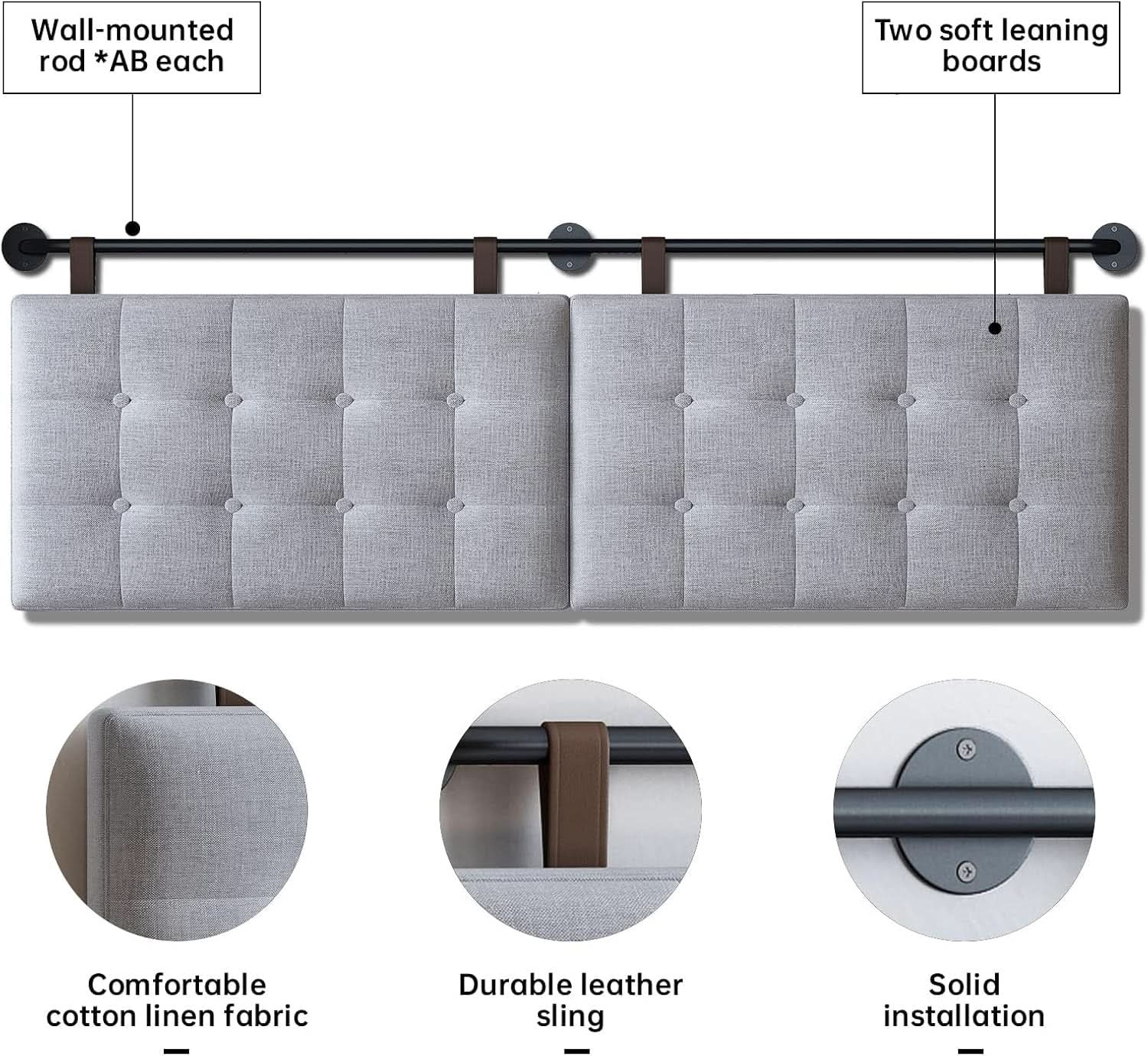 Adjustable Wall Mounted King Size Headboard with Tufting-2