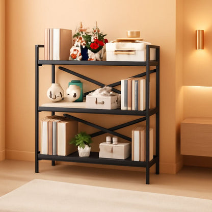 3 Tier Bookshelf 31 Inch Width Wood And Metal Etagere Black-0