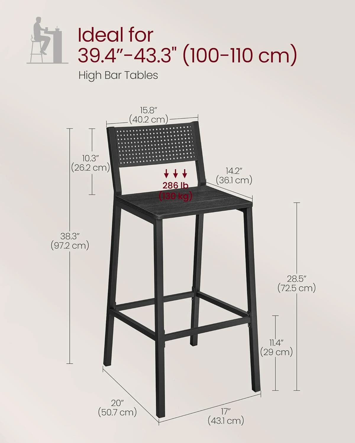 Industrial Charcoal Gray Bar Stools Set Of 2 for Kitchen-2