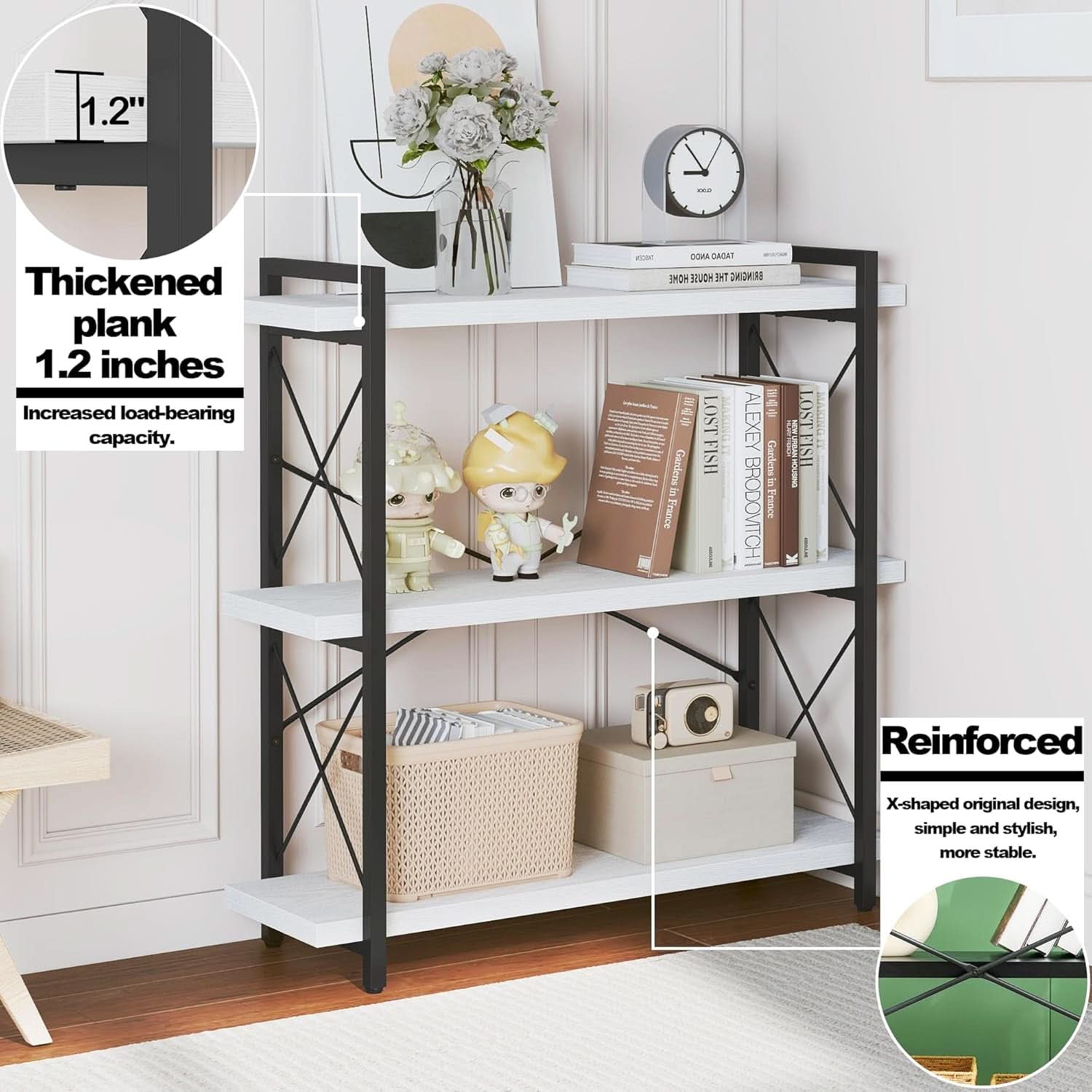 Industrial Three Tier Open Bookcase With Metal Frame Sturdy-3