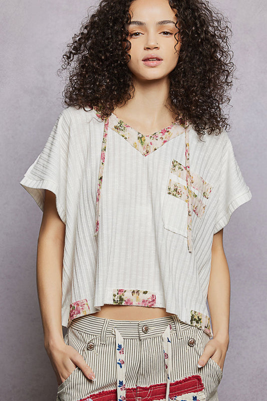 POL Short Sleeve Hooded Top with Back-Open Detail-1