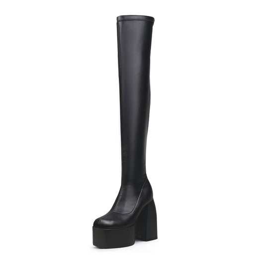 Black Cyberpunk Knee-High Boots-1