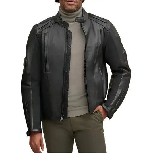 Men's Black Leather Performance Rider Jacket-0
