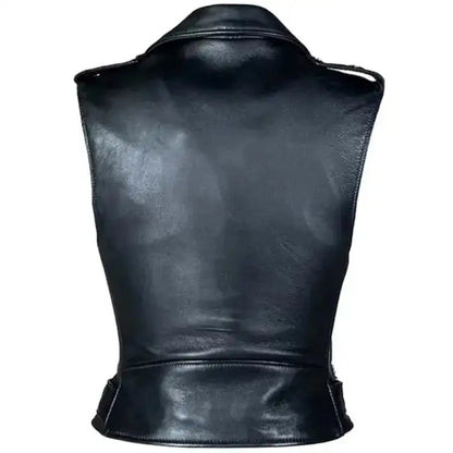 Womens Black Leather Biker Vest