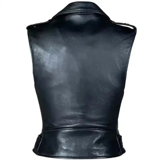 Womens Black Leather Biker Vest
