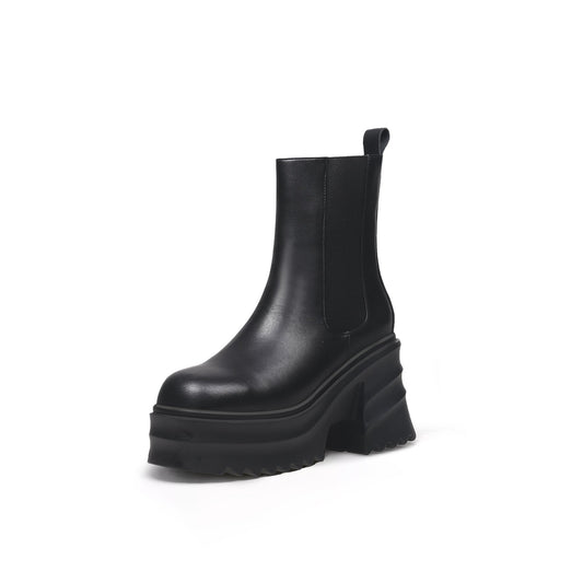 Black Leather Platform Ankle Boots-1