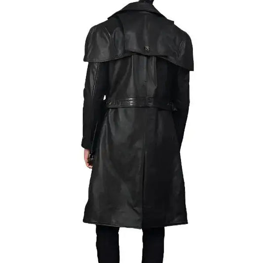 Men's Black Leather Trench Coat-1