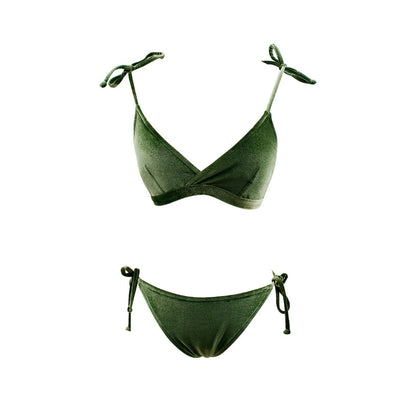 Bow Tie Shoulder Straps Green Bikini Set-3