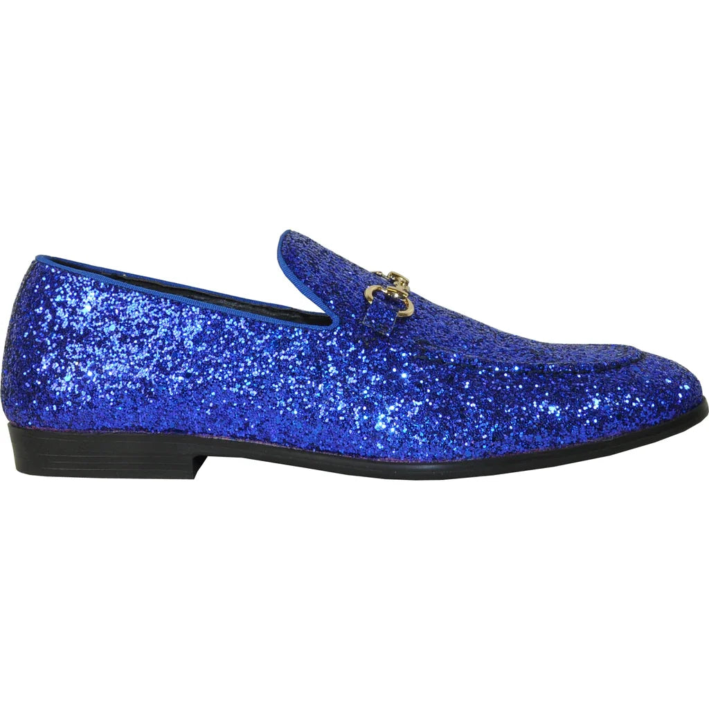 Men's blue glitter tuxedo loafer.