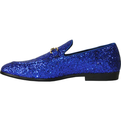 Blue glitter tuxedo loafer with a glitter finish.